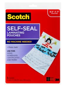 Scotch™ Self-Sealing Laminating Pouches LS854-5G, 9.0 in x 11.5 in x 0 in (231 mm x 293 mm)