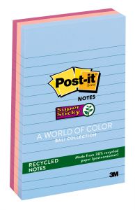 Post-it® Super Sticky Recycled Notes 660-3SSNRP, 4 in x 6 in (101 mm x 152 mm) Bali Collection, Lined 5 Pads/Pack