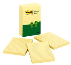 Post-it® Notes 660-5RP, 4 in x 6 in Canary Yellow Made from recycled paper, Lined, 5 Pads/Pack