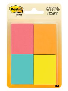 Post-it® Notes 653-8AF, 1-3/8 in x 1-7/8 in (34,9 mm x 47,6 mm) Capetown colors