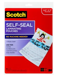 Scotch™ Self-Sealing Laminating Pouches LS854-10G, 9.0 in x 11.5 in x 0 in (231 mm x 293 mm)