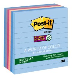 Post-it® Super Sticky Recycled Notes 675-6SSNRP, 4 in x 4 in (101 mm x 101 mm) Bali Collection, Lined, 6 Pads/Pack