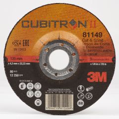 3M™ Cubitron™ II Cut and Grind Wheel, 28765, T27 Quick Change, 7 in x
1/8 in x 5/8-11 in, 10 per inner, 20 per case