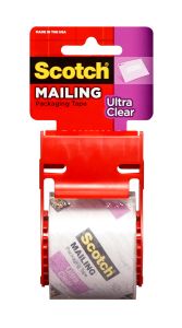 Scotch® Ultra Clear Mailing Packaging Tape w/dispenser 141, 1.88 in x 800 in, Clear