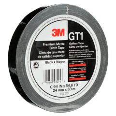3M™ Premium Matte Cloth (Gaffers) Tape GT1, Black, 24 mm x 50 m, 11 mil,
48 per case