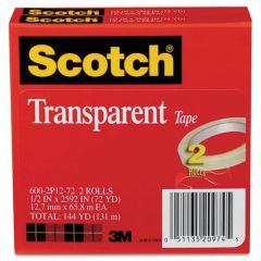 Scotch® Transparent Tape 600-2P12-72, 1/2 in x 2592 in