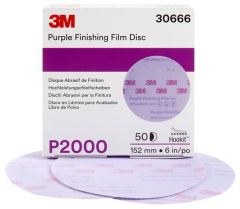3M(TM) Purple Finishing Film Hookit(TM) Disc, 30666, 6 in, P2000, 50 discs per box, 4 boxes per case